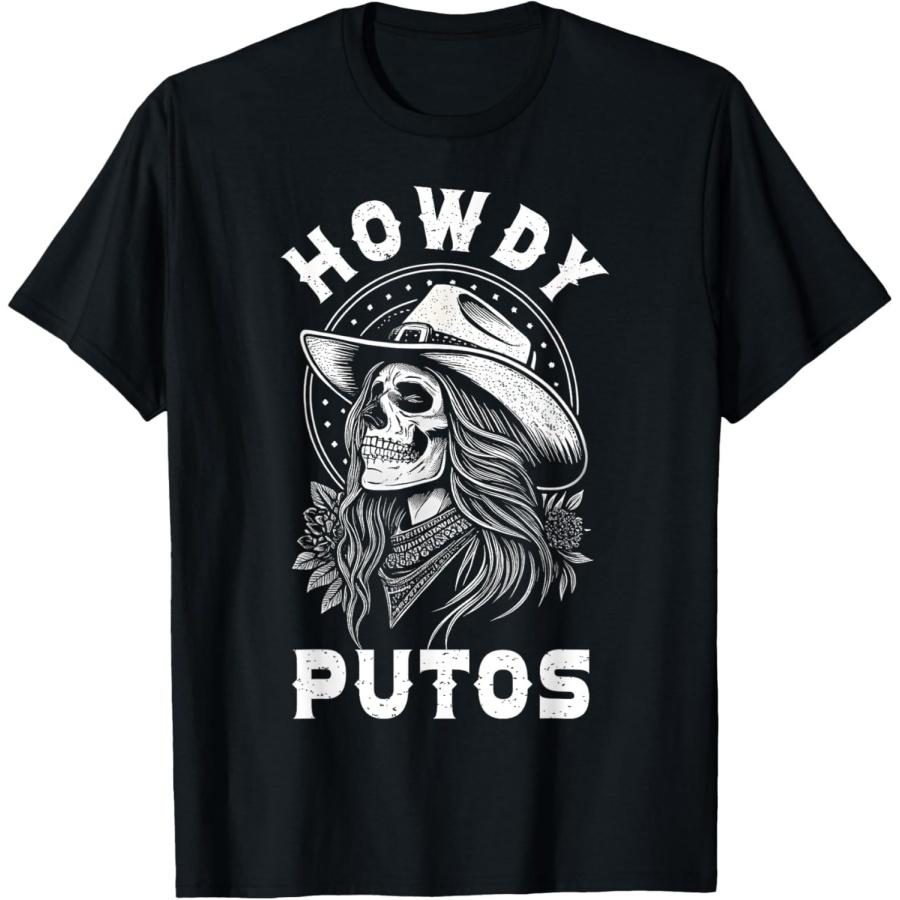 HUYTEDX Sassy Cowboy Howdy Putos Funny Retro Skull T-Shirt S