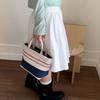 Blue White Striped Stripe Canvas Bag Large Capacity Lunch Bag Portable Weave Handbag  Outdoor
