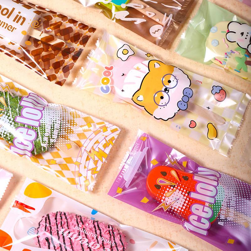 100Pcs Cartoon Food Grade Ice Cream Bags Disposable Self Sealing Bag Popsicle Protective Cover Storage Bag Packing Bag