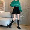 Women's Black Woolen A-line Wide-leg Plus Size High-waist Slimming Bootcut Casual Shorts