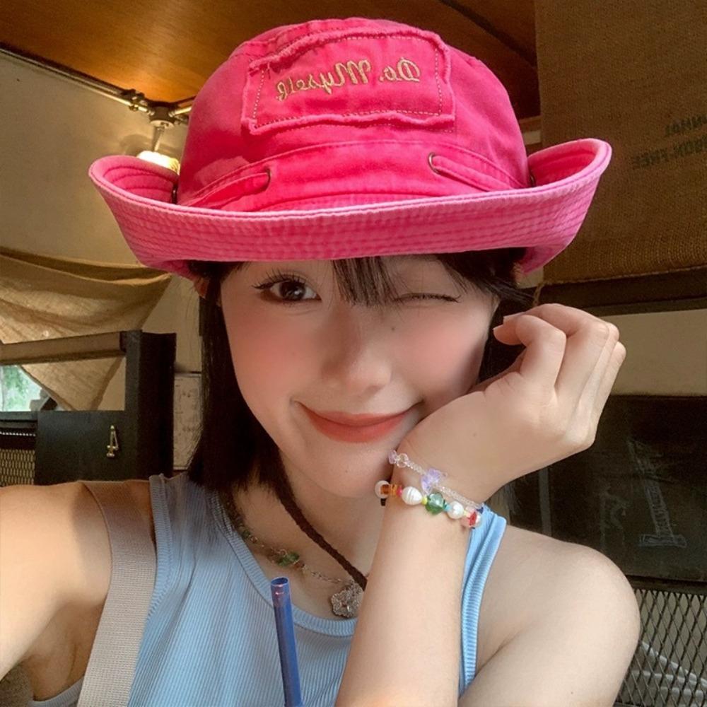 Adjustable Western Cowboy Hat Wide Brim Bucket Hat Vintage Outdoor Sun Hat  for Men Women