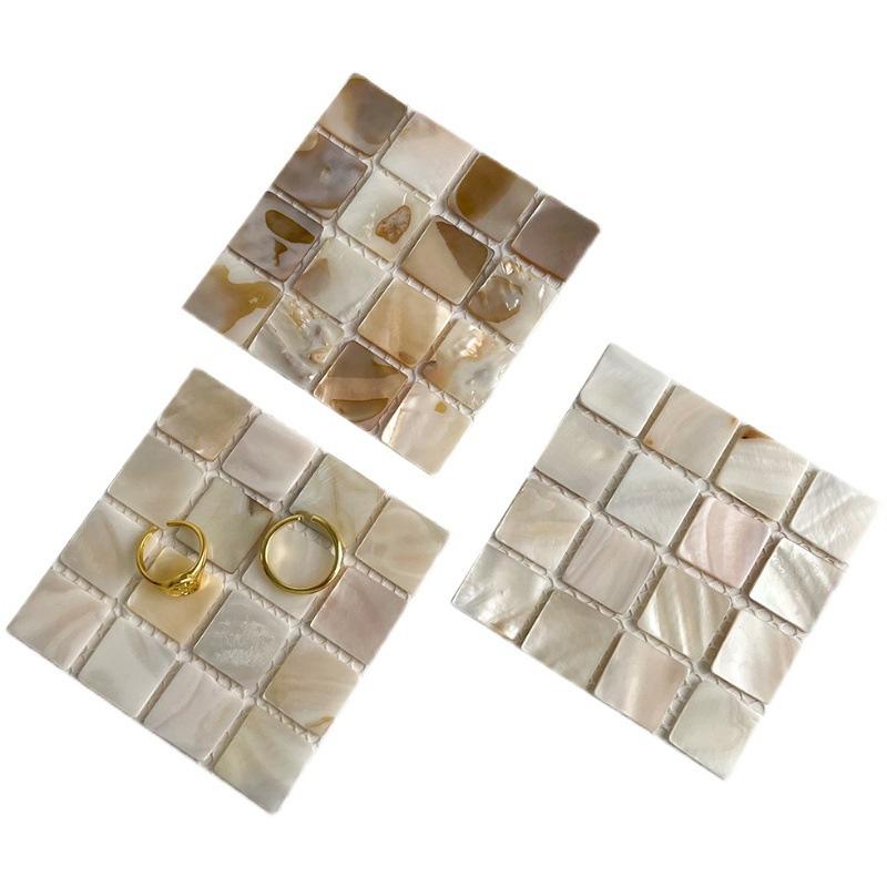 1Pc Heat Insulation Coaster Ins Style Room Decoration Pads Natural Conch Shell Mats Photography Props Mosaic Square Coaster