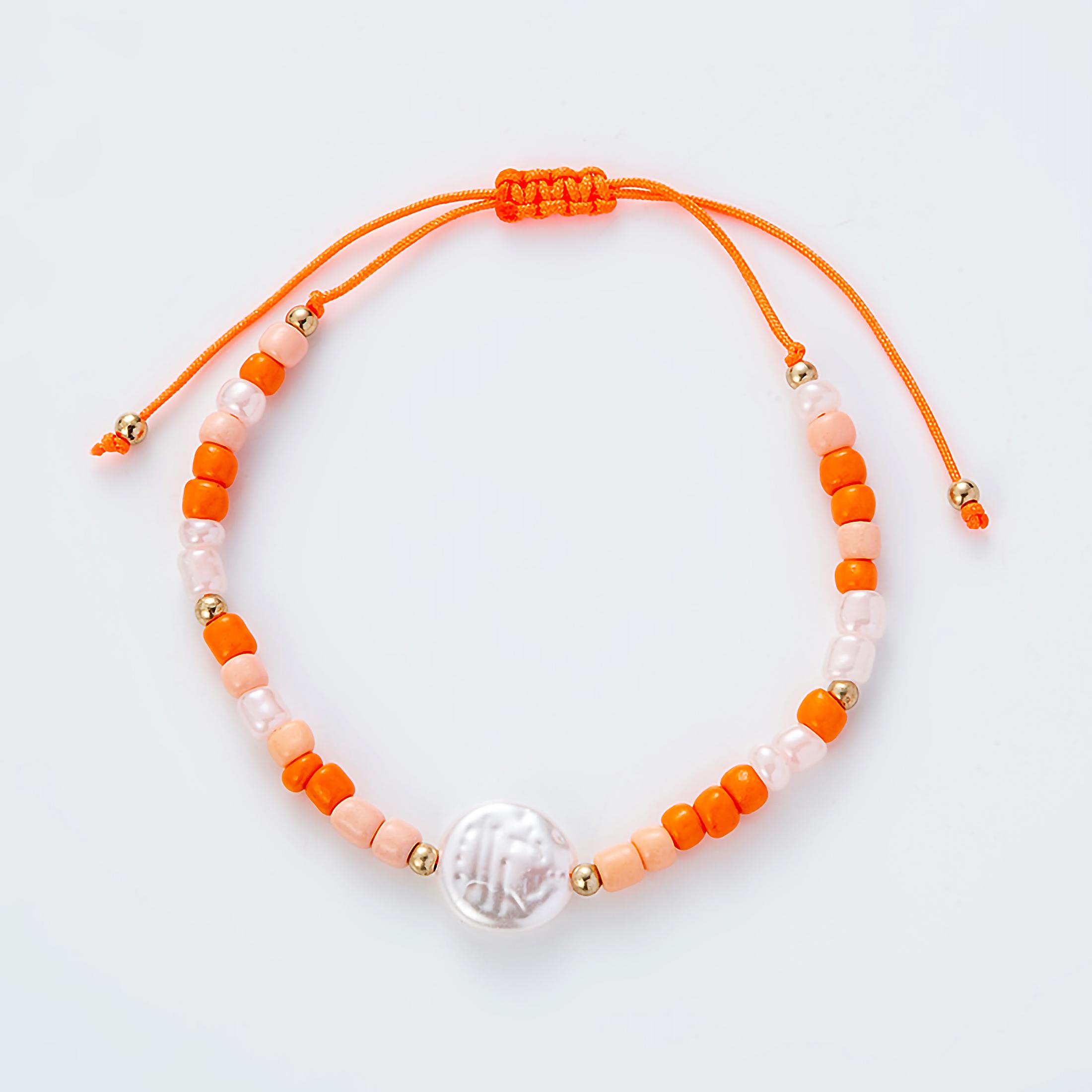 

Adjustable Woven Rope Bracelet Multicolor Glass Beaded with Simulated Pearl Boho Style Jewelry оранжевый