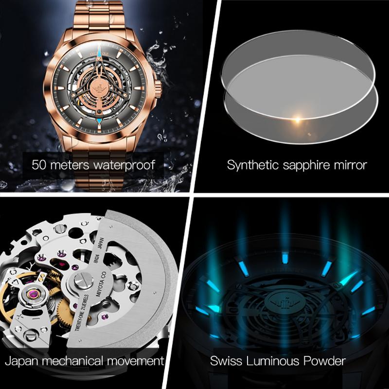 OUPINKE Neue Business-und freizeit herren Uhr Hohl Bewegung Wasserdicht Voll Automatische Maschinen High-end-Uhr