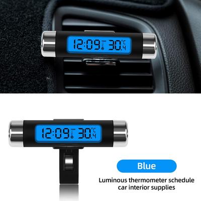 2 In 1 Car Watch Thermometer Air Vent Clip-on Luminous Clock with Backlight LCD Digital Display Car Clock Auto Accessories Interior