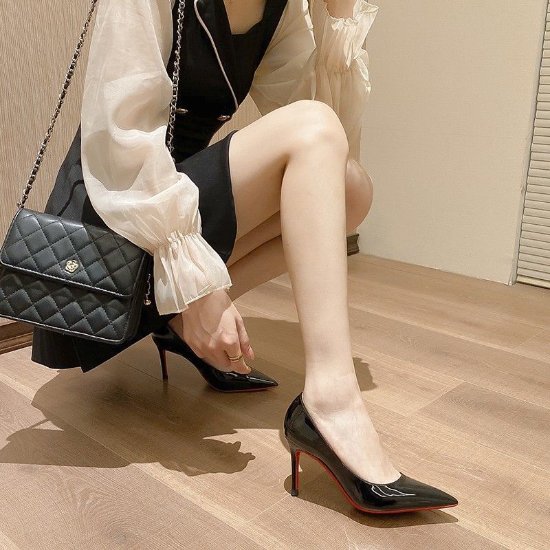 Toamna nouă, piele neagră lăcuită, cu toc înalt, talpă roșie, rochie sexy pentru femei, tocuri înalte, subțiri