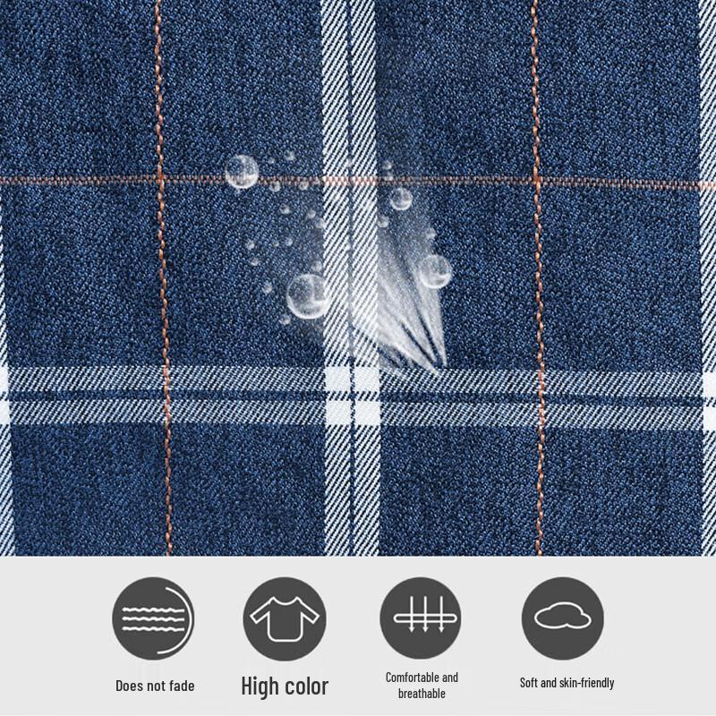 ROMON Men's Plaid Long Sleeve Button-Down Shirt