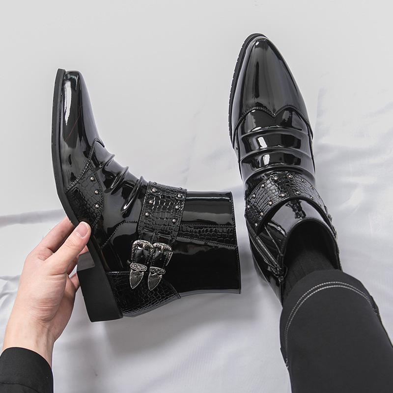 Men's British Style Autumn Leather Chelsea Boots - Shiny, Pointed Toe, High-Top, Formal, Casual, Short Boots