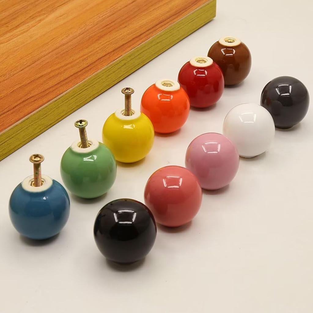 10 Pcs Vintage Colorful Ceramic Door Drawer Handles, 33mm Round Drawer Knobs, Furniture Knobs, Door Knobs, Ball Shape Furniture Handles for