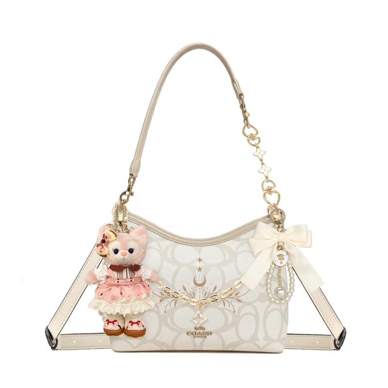 

COACH shoulder bag [Customized bag] Laurel Signature 31 brand print gold accessories doll bow pearl chain Dusk language into poetry basic version золотий