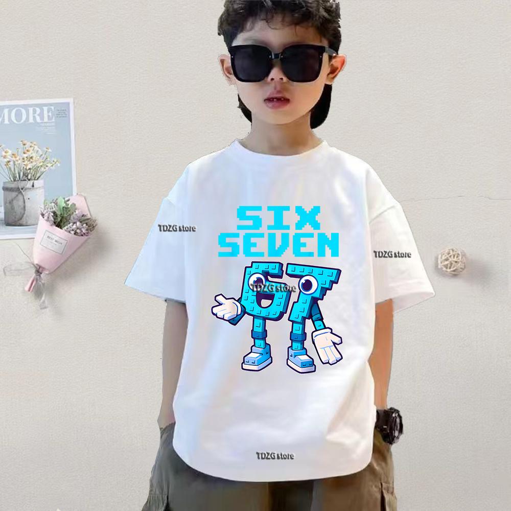 6 7 SIX SEVEN Kids Cotton TShirt Adult Boys Girls Family Matching Casual TeeCartoon Monster Number Print Birthday Summer Tops 100