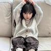 Korean Kids' Vintage Colorblock Floral Knit Cardigan - Autumn 2025 Style Girls' Sweater