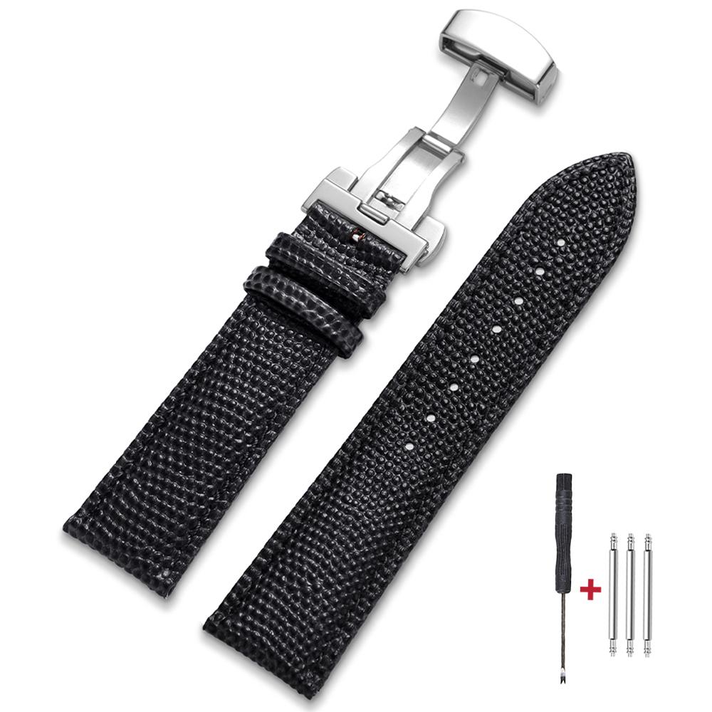 Lizard Print Genuine Leather Watch Band 14mm 16mm 18mm 19mm 20mm 21mm 22mm Replacement Bracelet Belt Butterfly Buckle Wristband