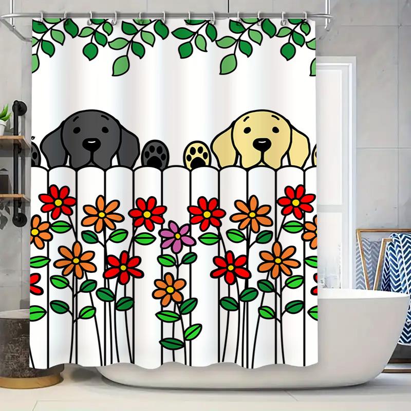 

Charming Puppy Garden: Adorable Cartoon Dogs and Colorful Flowers Shower Curtain for a Playful and Cozy Bathroom Décor 90x180cm