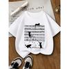 European Sizes Cats On Music Print Girls Summer Short-sleeved T-shirt, Soft, Elastic and Comfortable Crew Neck Short-sleeved T-shirt