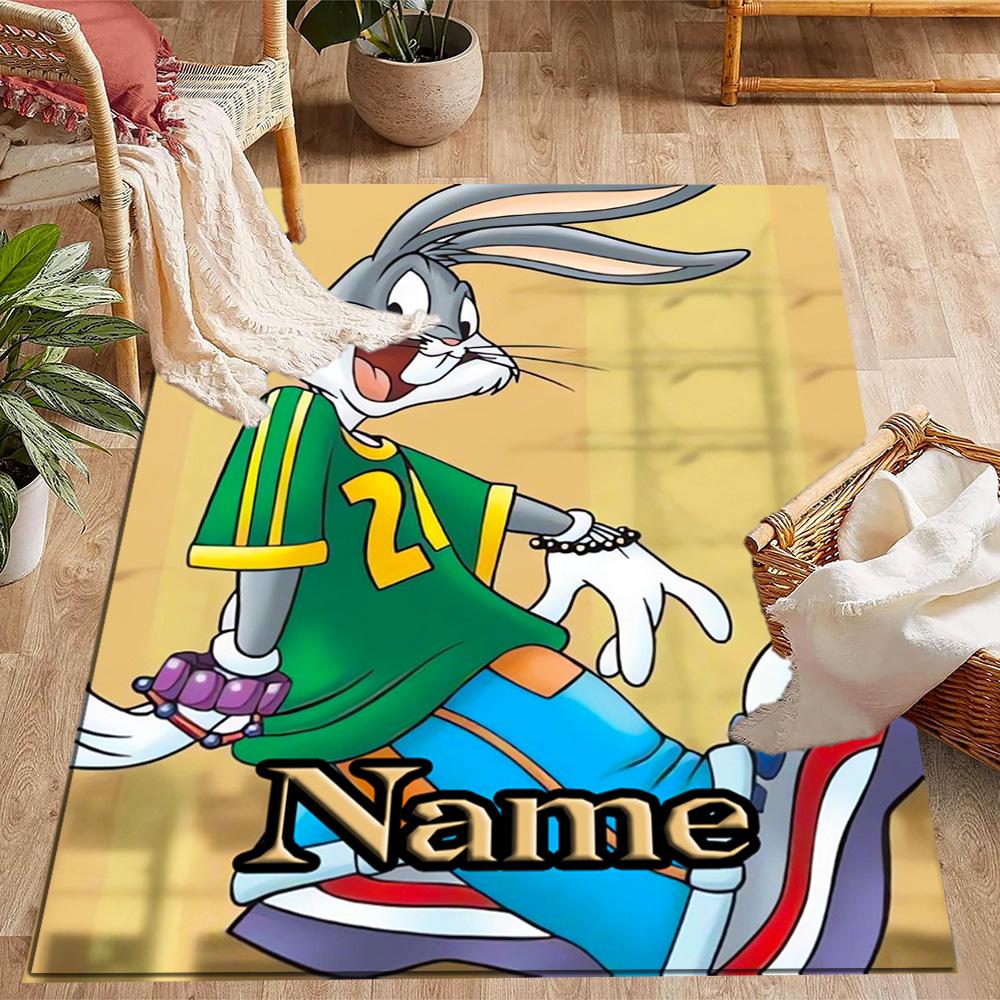 Looney Rabbits Urban Vibes Customized Name Area Rug Perfect for Living Rooms Bedrooms Hallway Entryway Anti-slip Rug Anime Office Decor