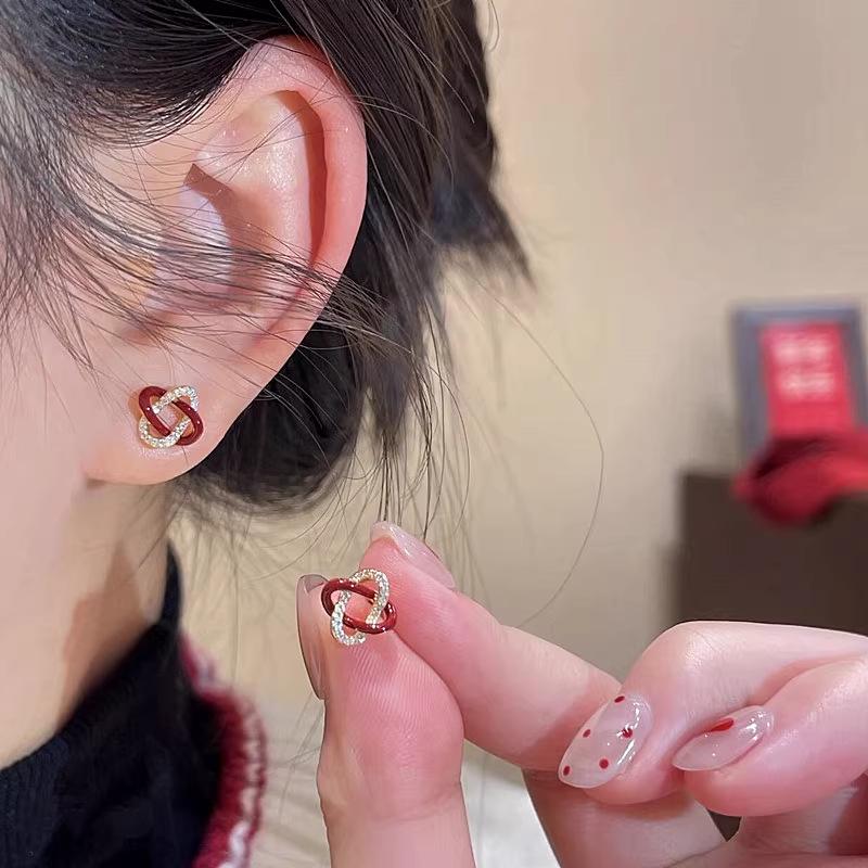 2025 Exquisite Red Concentric Knot Zodiac Earrings