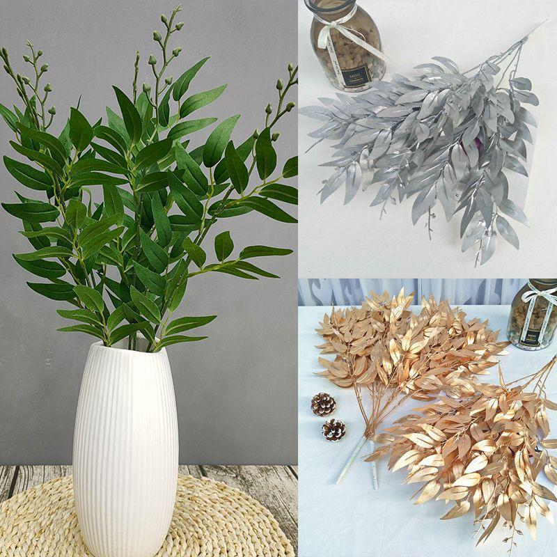 Elegant Gold Silver Green 55cm Fake Willow Leaf Eucalyptus For Home Decoration
