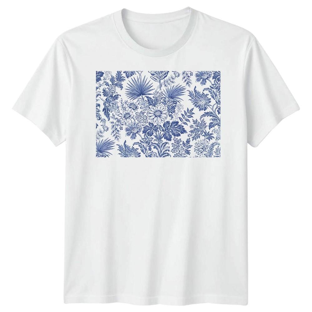 

Сине-белый цветочный узор туаль Арт Мужская футболка Женская футболка Ботаническая Унисекс 2XL