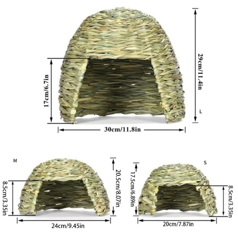 Handwoven Grass Straw House for Small Pet Hideouts Habitat Cave for Small Animals Hedgehogs Squirrels Rabbits Playhouse