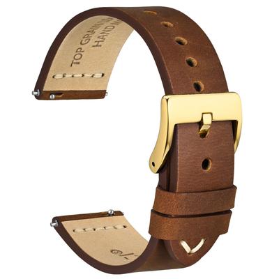 WOCCI Genuine Leather Antique Watch Top Grain Quick Buckle Band, 18mm, Leather, Release, Camel/Gold