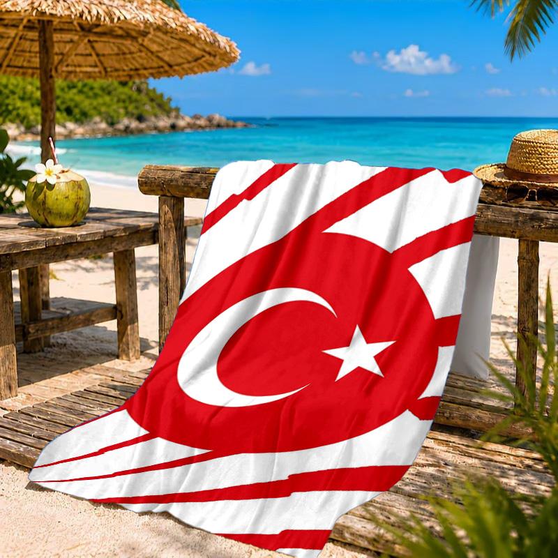 Turkish Flag Design Beach Towel, Quick-drying, Easy to Care for, Suitable for Both Fitness and Beach Vacations,Sports Essential