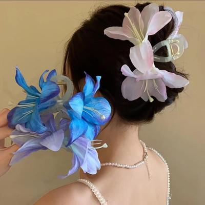 Módní Lily Flower Spona do vlasů Krab pro ženy Dívky Elegantní víla Velké vlasy Dráp Čelist Žralok Vlásenky Sladké vlasové doplňky