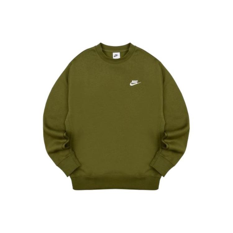Men s Nike Solid Color Logo Embroidered Sports Round Neck Pullover Long Sleeves Green BV2663-327 S