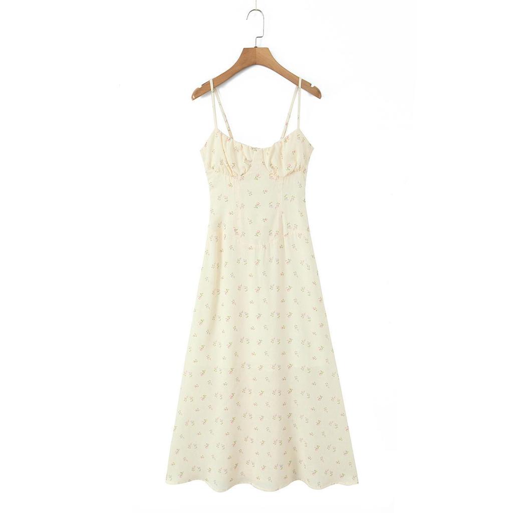 2026 Floral Print Sleeveless Spaghetti Strap V-Neck Slim Fit Party Dress