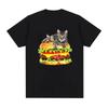 Camiseta com Estampa de Gato Hambúrguer para Mulheres Unissex Verão Engraçada Casual Moda Solta Streetwear Tops Gola Redonda Manga Curta Camisetas