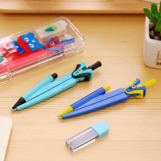 Students Compass Set with Lead Eraser Storage Box Math Learning Drawing Compass Geometry Tool Classroom School Office Supplies