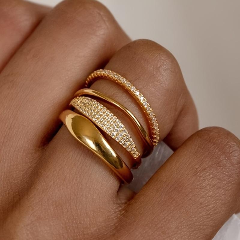 4pcs/Set Women's Simple Multi-Design Synthetic Zirconia Inlay Stackable Rings for Wedding Banquet, Elegant Everyday Casual Wear Accessories Special Gr