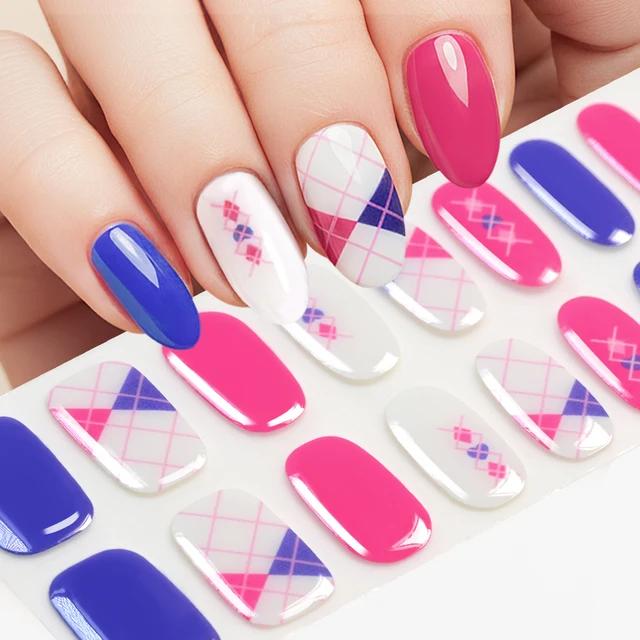 16 Tips Mini Flower Semi-Cured UV Gel French Style Dark Red Self Adhesive Nail Stickers Wraps