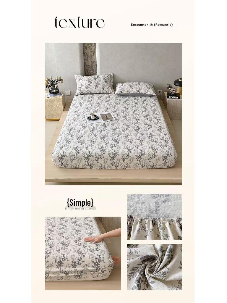 Retro-Stil Rutschfeste Weiche Leinen-Baumwolle Spannbettlaken, Doppellagige Crinkle-Gaze, Schrumpffrei, Atmungsaktiv, Verdickte Tagesdecke R