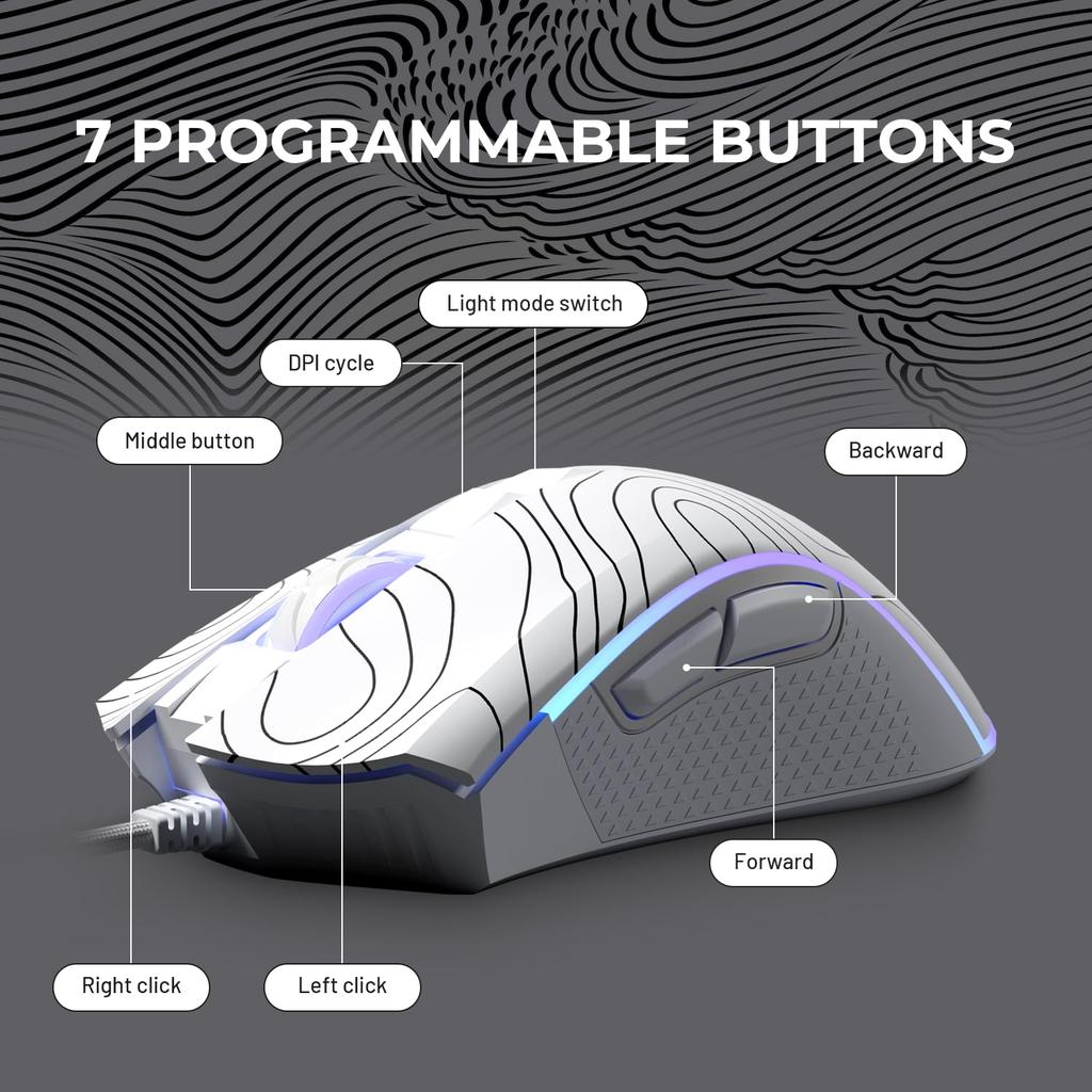 XVX G705 Wired Gaming 12000 DPI RGB Gaming Mouse with 12 Backlight Modes 7 Macro PC Gaming Mouse with DIY Key Binding for Mouse Computer Mouse for and