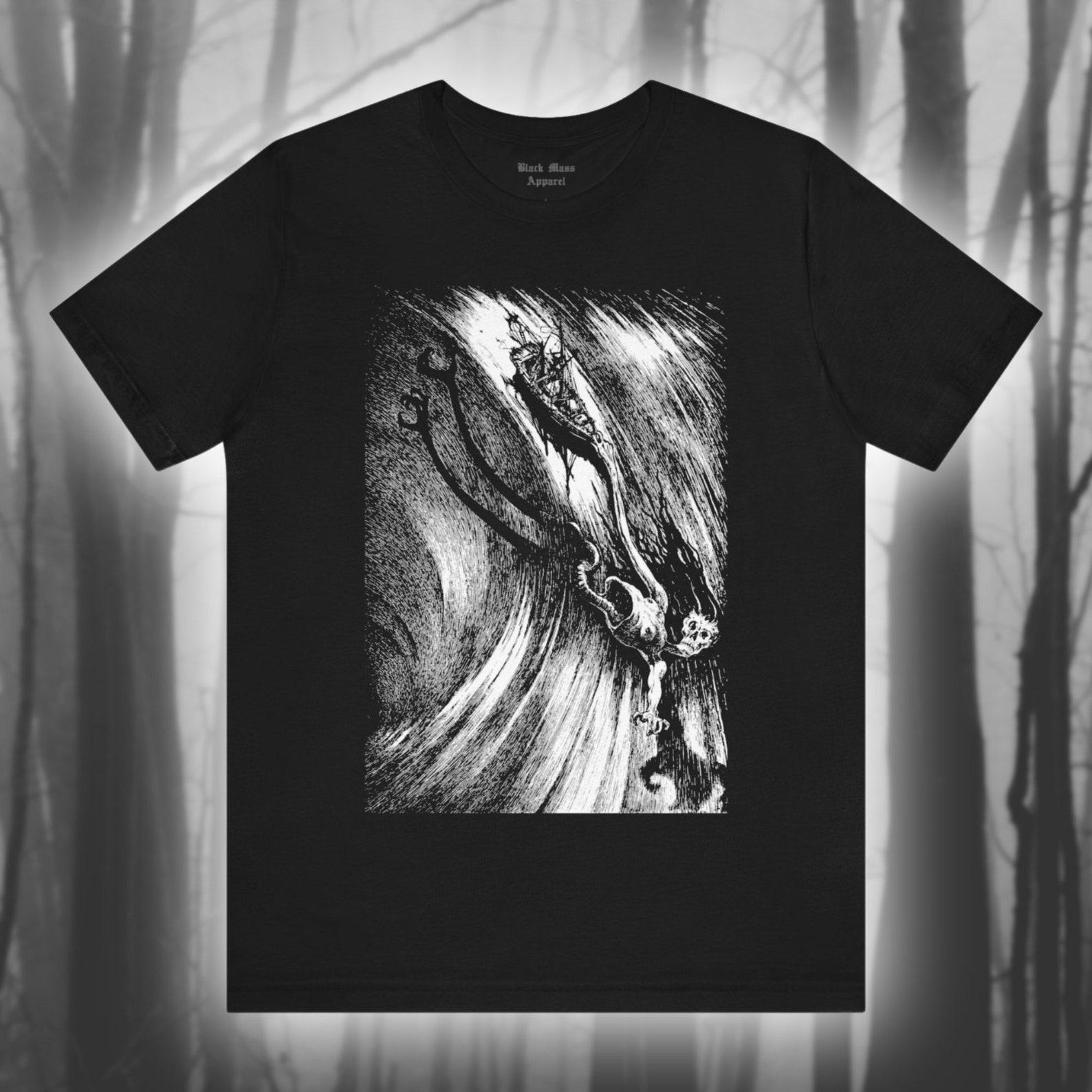 A Descent into the Maelström, Albert Martini Art, Edgar Allan Poe Shirt, Horror T-Shirt, Gothic Literature Unisex Jersey Short Sleeve Tee 2XL