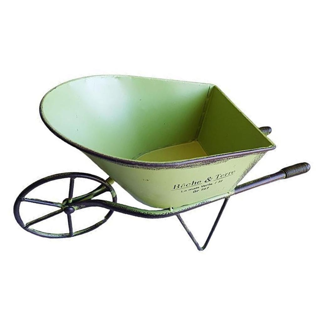 Iron Wheelbarrow Yard Ornament Vintage Small Planter Flower Plant Pots for Garden Lover and Home Decoration Enthusiasts