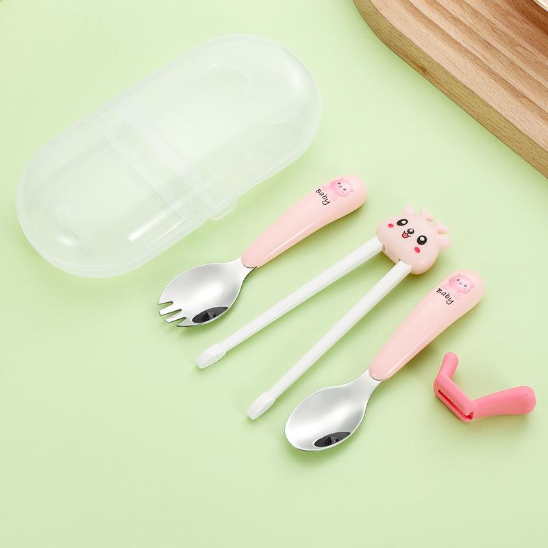 304 Stainless Steel Kids' Fork, Spoon, and Chopsticks Set - For Infant and Toddler Mealtime Training