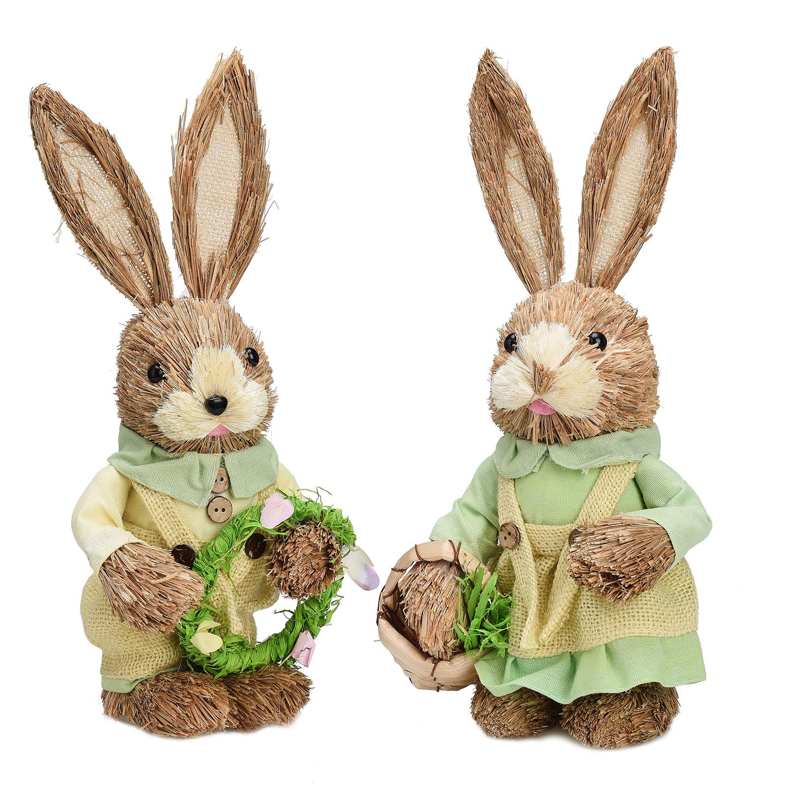 

2pcs Easter Bunny Ornament Rustic Bunny Couple Figurine Spring Decor for Home Party Decoration 35cm 13.8in