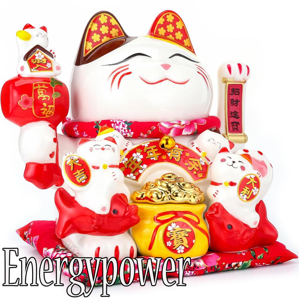 EnergyPower Electric Maneki Neko White Porcelain Large Premium Model with Cushion Porcelain Maneki Neko Handmade Cutely Beckons Cat Cat Cat For