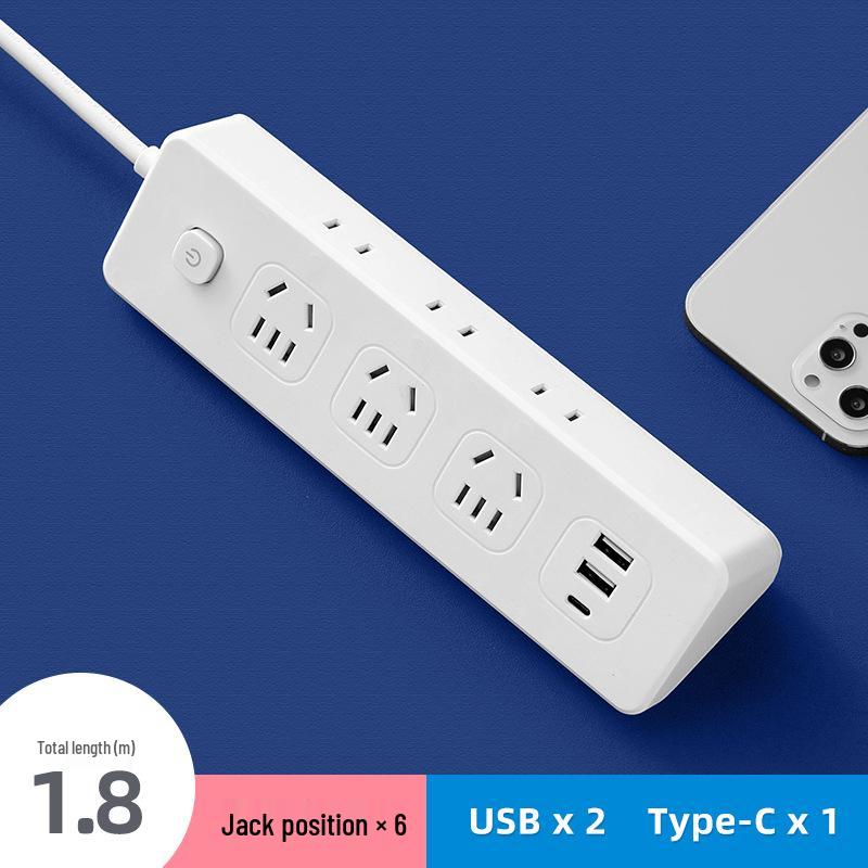 USB Power Strip with Multi-Outlet Extension Cord for Office and Dorm Use