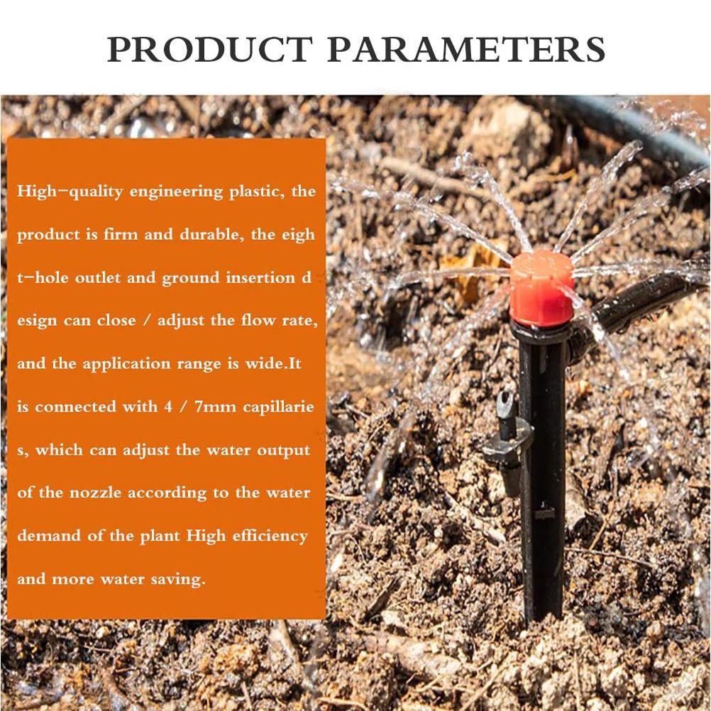 50pcs Irrigation Drippers 13cm Adjustable Drip Emitters 360 Degree Water Flow Drip Irrigation System