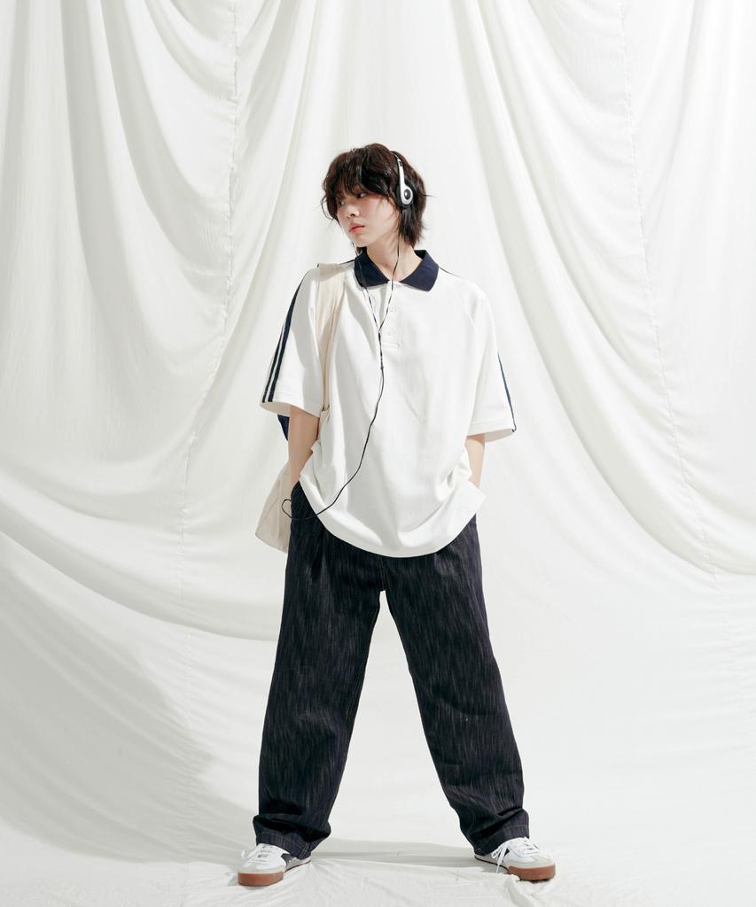 JEMUT Forward Oversized Collared Short Sleeve T-Shirt Ivory Oyst2559