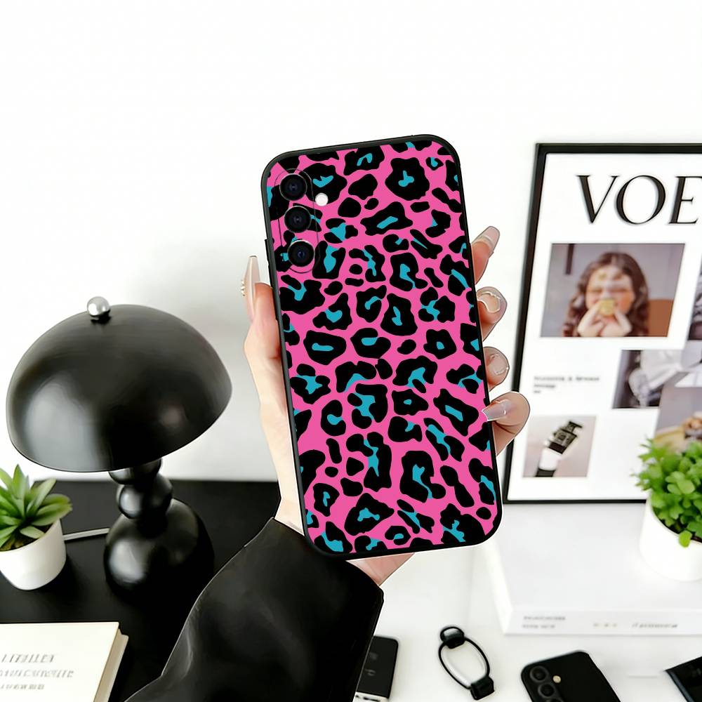 all-over leopard print Phone Case Black Silicone Soft For Samsung Galaxy A73,A72,A71,A70,A53,A52,A51