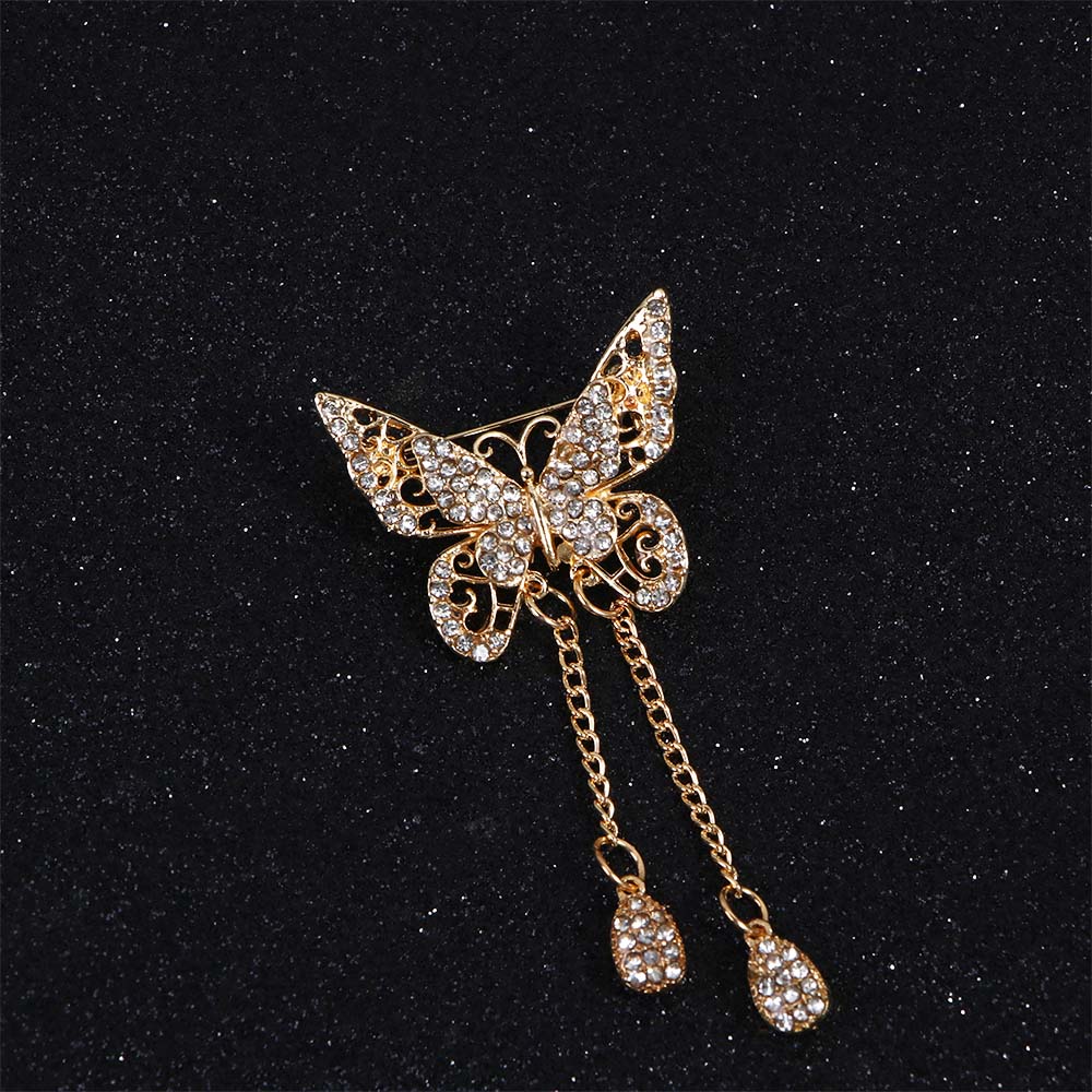 Tassel Drop For Women Girl Cubic Zircon Butterfly Corsage Accessories Brooches Pin Jewelry