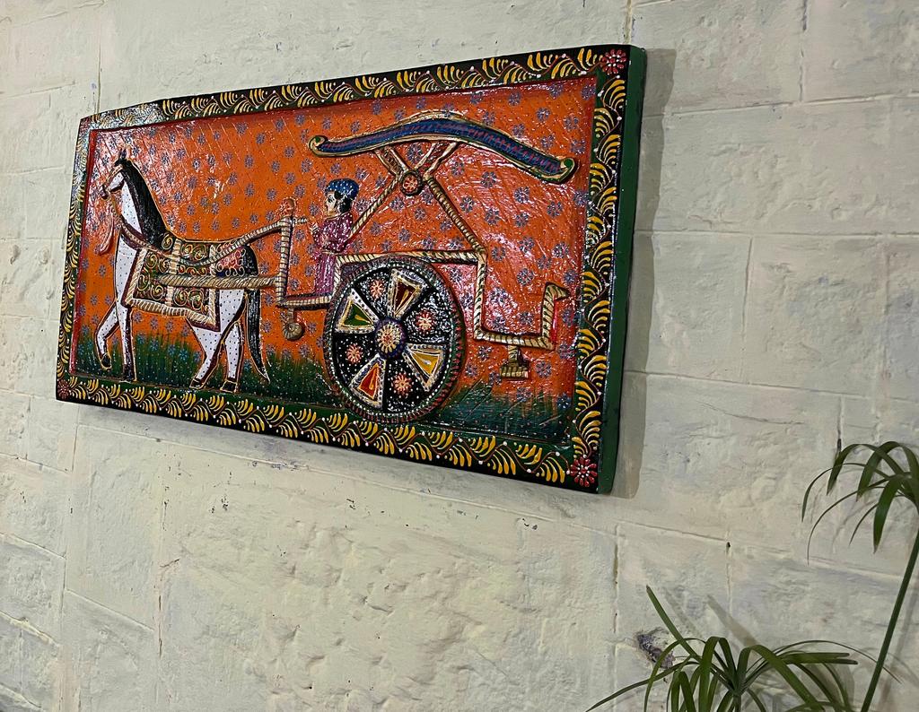 Handmade Indian Horse Wall Art: Traditional Wooden Home Decor (36x18)