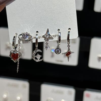 6Pcs/Set Goth Punk Vintage Coração Lua Cruz Estrela Pingente Brincos Para Homens Mulheres Y2K Estética Jóias Acessórios