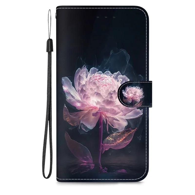 Hülle für Samsung Galaxy A15 A05s A05 A25 A24 A14 4G A34 A54 5G A155 A156 A256 Leder Klappständer Handyhülle Süße Blume Capa