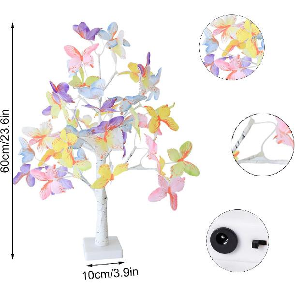 23.6 Inch Lighted Butterflies Birch Tree Light,LED Butterflies Tree Light,Artificial Lighted Tree Lamp Decor with Colorful Butterflies,Tabletop Tree