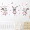Cartoon Three Gray Rabbits Dancing Ballet Butterfly Wall Stickers for Kids Room Bedroom Nursery Home Decoration Wall Decal